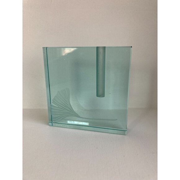 Stephen Schlanser Crystal Glass Etched Ginkgo Leaf 5” Ikebana Vase Signed 1999 - Picture 4 of 14